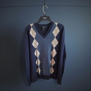 Banana Republic Men's Blue Silk Cashmere Argyle Sweater.XL